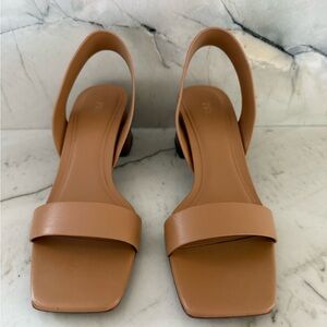 Zara Tan Heeled Sandals with Modern Square-Toe Design